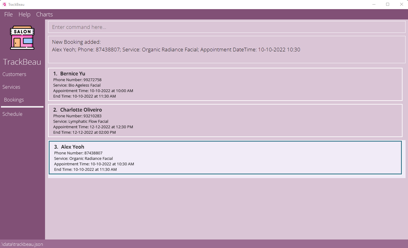 Adding a booking example