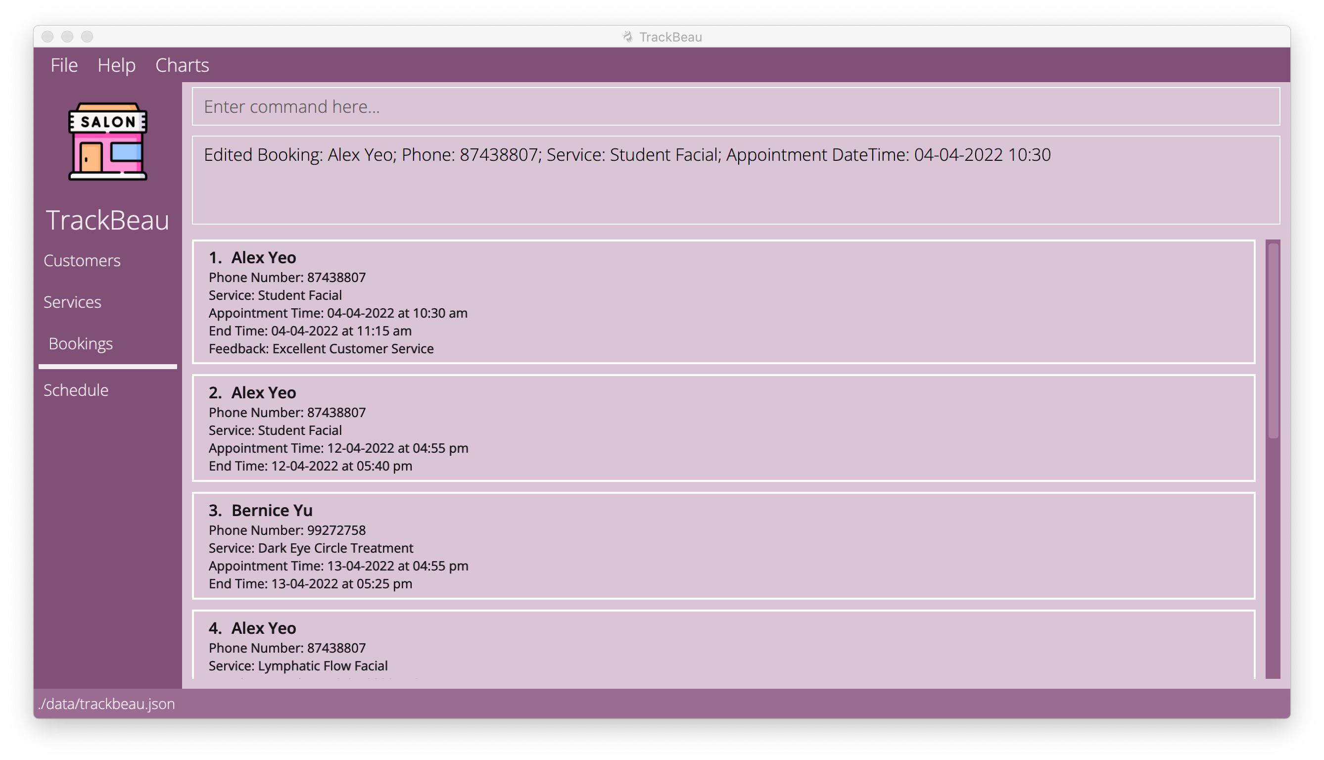 Editing a booking example